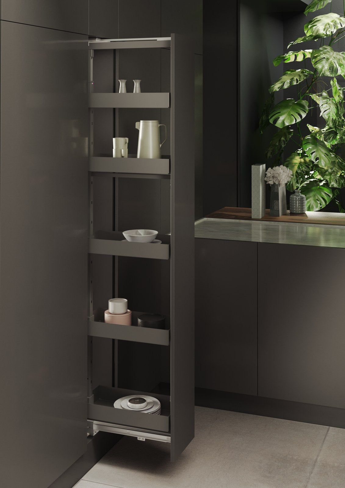 Coloană extractibilă cu 5 coșuri Art. 257A Pro Line într-o bucătărie modernă cu plante