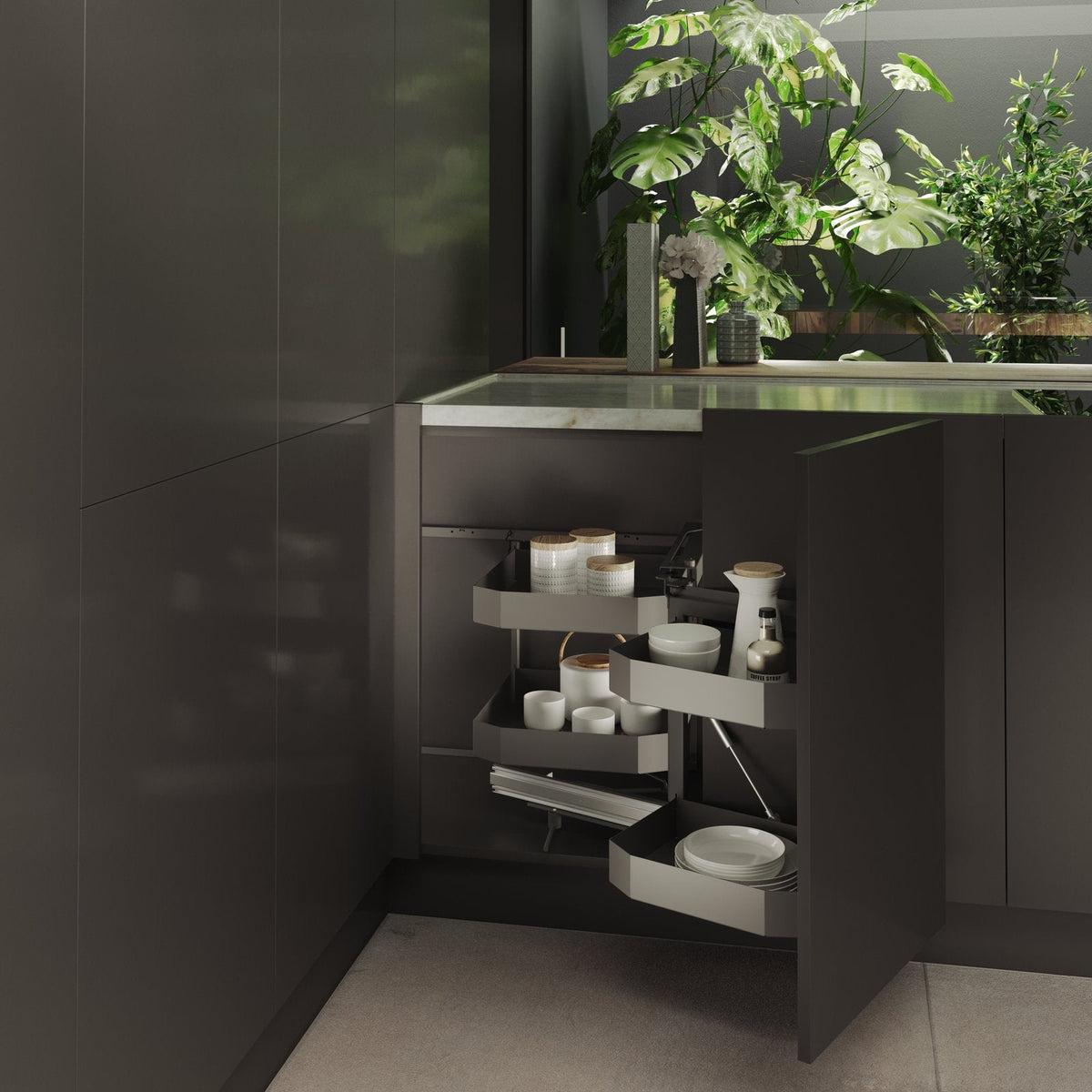 Magic Corner Art. 350 Pro Line într-o bucătărie modernă cu plante