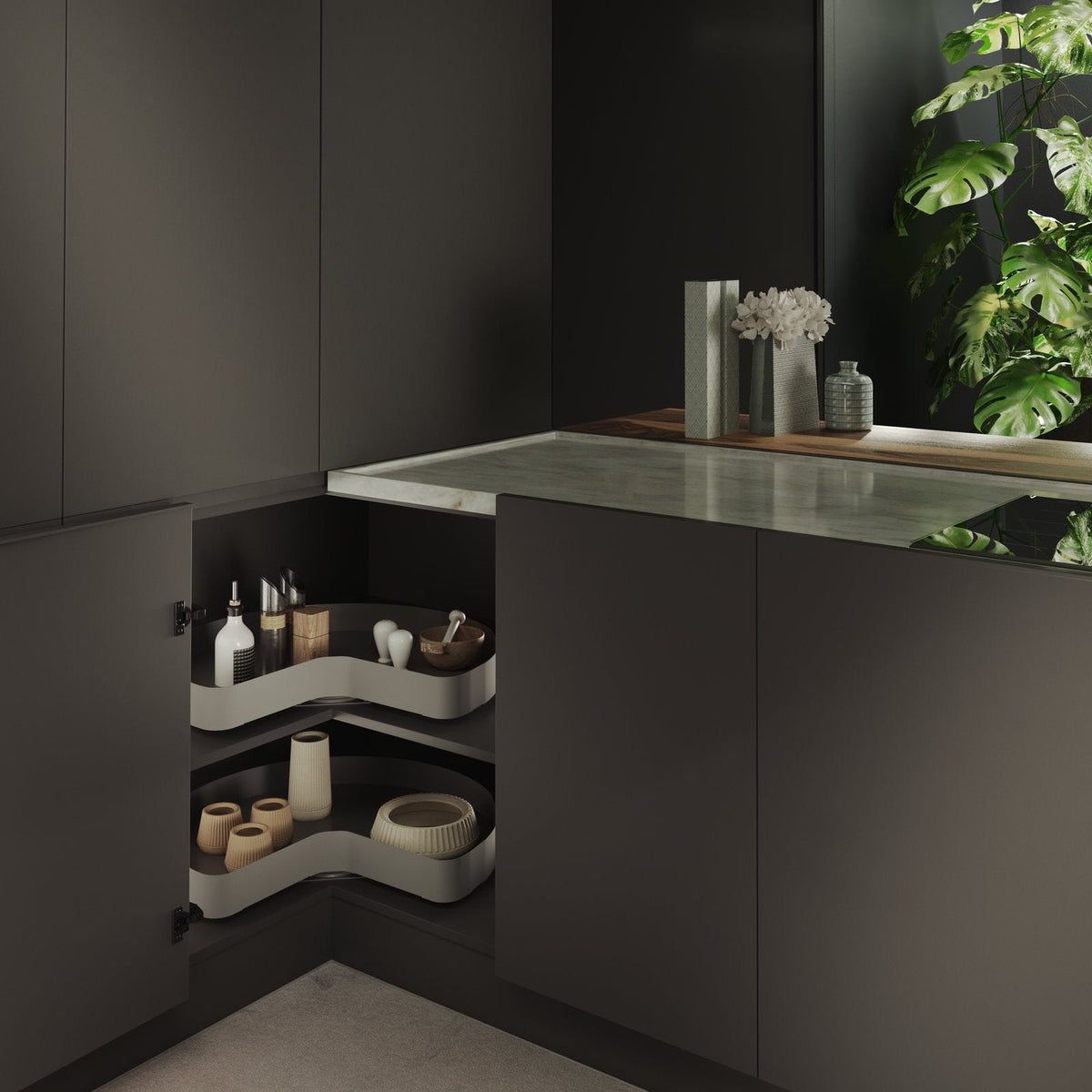 Coș rotativ Art. 363 Pro Line într-o bucătărie modernă cu plante