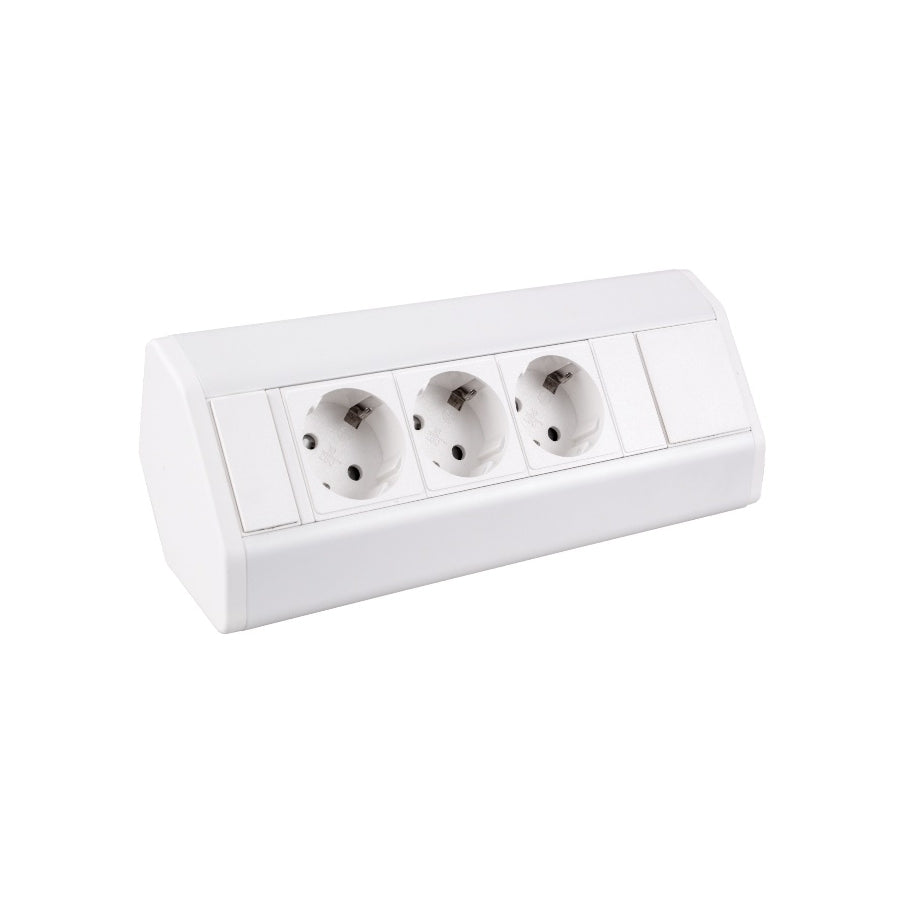 Priză de colţ Corner Box, 3 prize Schuko, finisaj Alb
