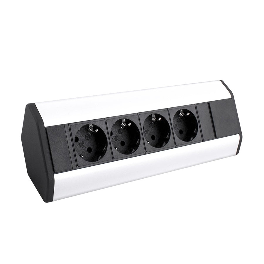 Priză de colţ Corner Box cu 4 prize Schuko, finisaj Aluminiu