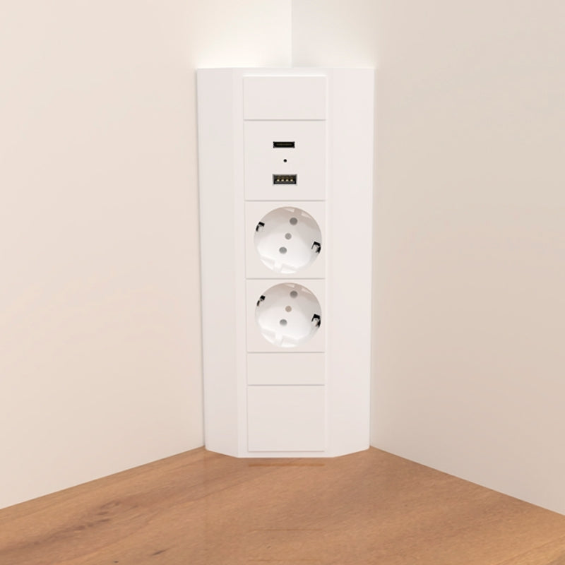 Priză de colţ Corner Box USB, finisaj Alb