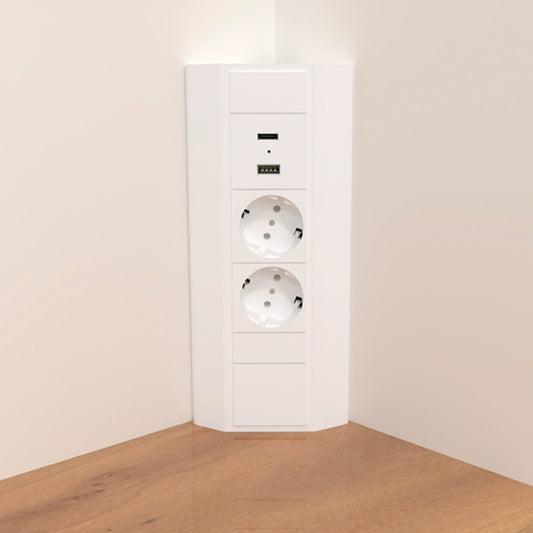 Priză de colţ Corner Box USB, finisaj Alb