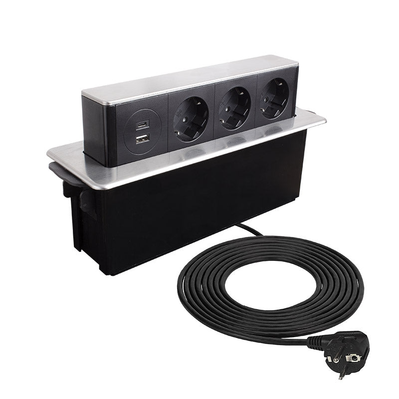 Priză pop-up Hop Box, detaliu prize Schuko și USB