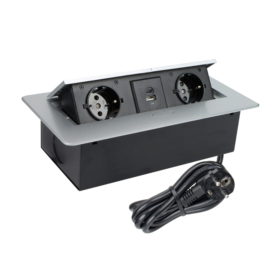 Priză Kombi Box USB, finisaj Aluminiu