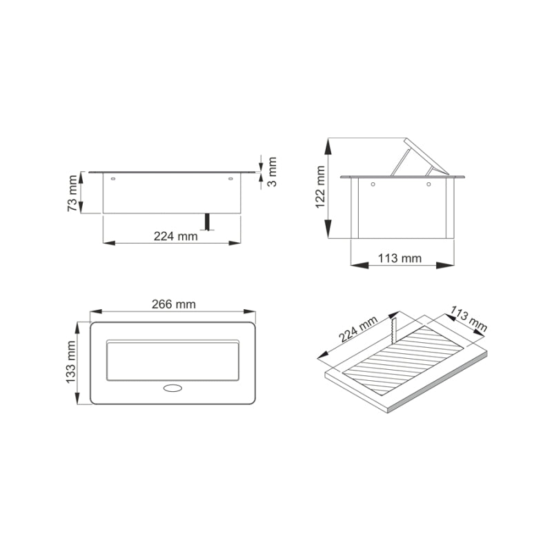 Priză Kombi Box USB, schemă tehnică și dimensiuni