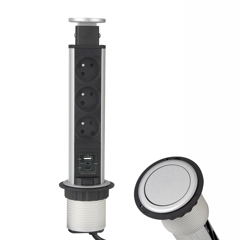 Priză turn retractabilă Lift Box USB, detaliu prize