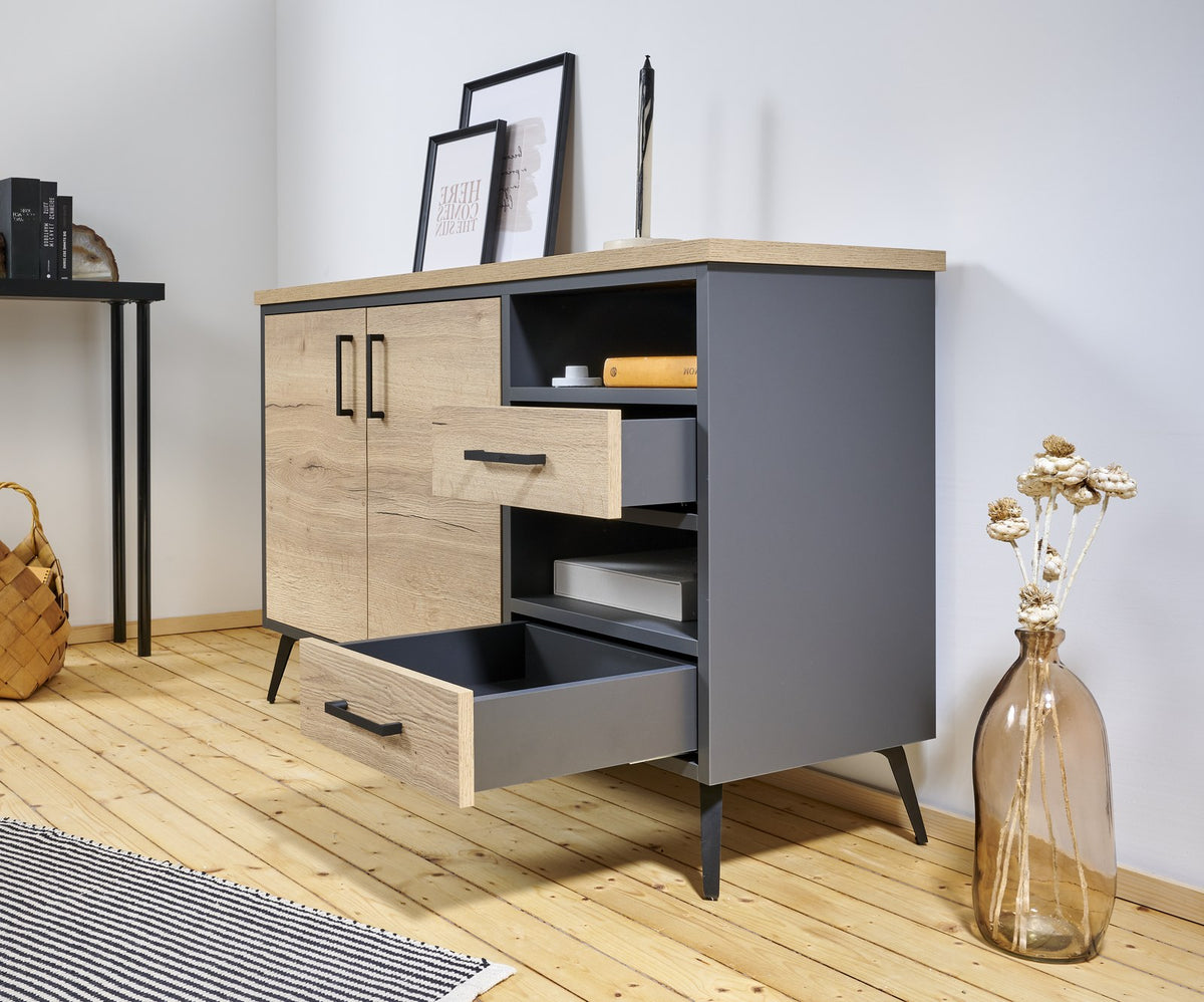 Sertar cu glisiere Quadro 25 deschis, mobilier stejar